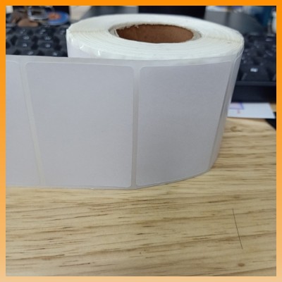 Decal Polyme nhiệt 58x40mm, 500 tem/ cuộn. Chuyên dùng cho dán gỗ. in từ máy CNC thuận lợi