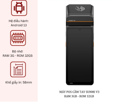 Máy POS Cầm Tay Sunmi V3 (3GB RAM + 32GB ROM)