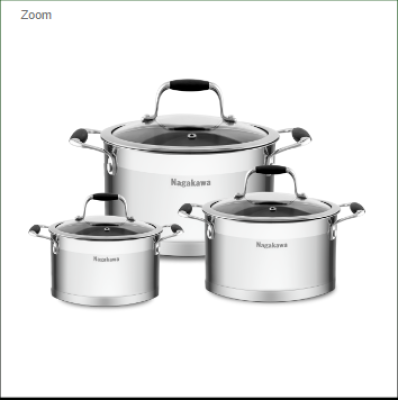 Bộ nồi inox 5 đáy Nagakawa Fuyu NAG1354 (16cm, 20cm, 24cm) - Hàng chính hãng