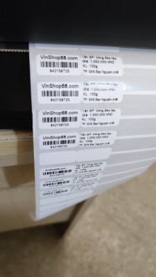 Decal PVC in tem nhãn vàng bạc 40x11, đuôi tem 38mm - 3300 tem/ cuộn