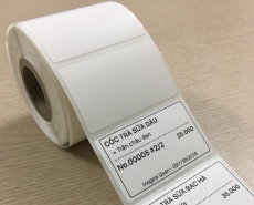 Decal Polyme nhiệt 50x30mm, 500 tem/ cuộn. Chuyên dùng cho dán gỗ. in từ máy CNC