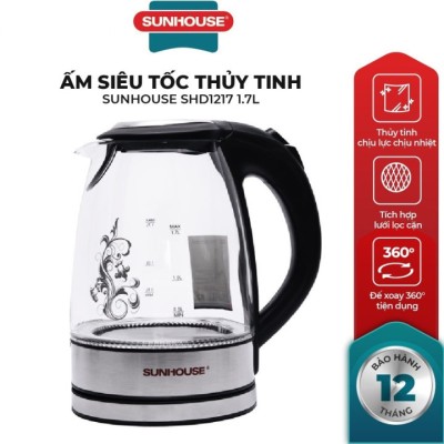 Ấm siêu tốc thủy tinh 1.7 L SUNHOUSE SHD1217
