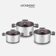 Bộ Nồi 3 Món Titanium Cao Cấp Lock&King LK3338 Size 18, 20, 24 cm