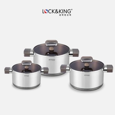 Bộ Nồi 3 Món Titanium Cao Cấp Lock&King LK3338 Size 18, 20, 24 cm
