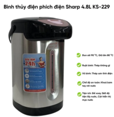 BÌNH THỦY ĐIỆN SHARP 4.8L RUỘT INOX KS-229