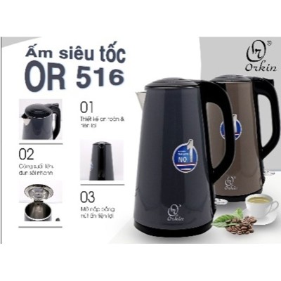 Ấm đun siêu tốc Inox 304 Orkin OR516 dung tích 1.8L 1800W