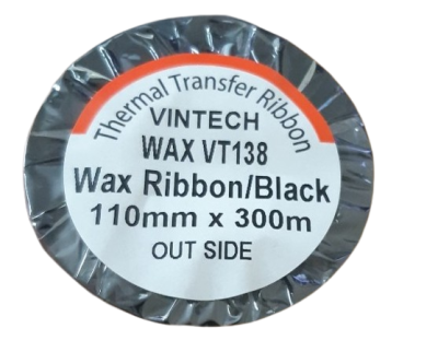 Ruy băng mực Vintech Wax VT138, mực in mã vạch 110mm X 300m
