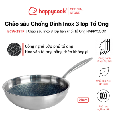 Chảo Sâu lòng Chống Dính Inox HAPPYCOOK BCW28
