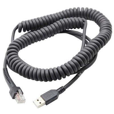 Dây cáp USB dài 5m, xoăn lò xo, dùng cho máy quét mã vạch Zebra DS208, DS4308, DS8178, DS2278, DS4608 ...